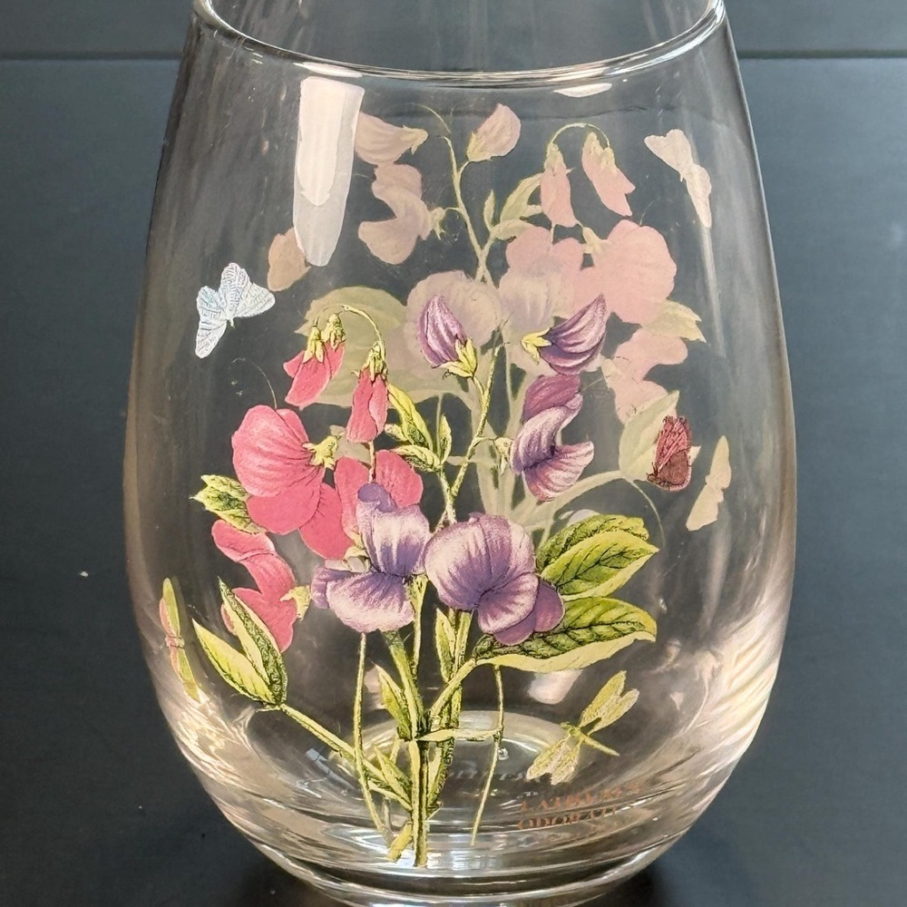 NWT Portmeirion Botanic Garden 19 oz Stemless Wine Glasses, Set of 4 New Floral